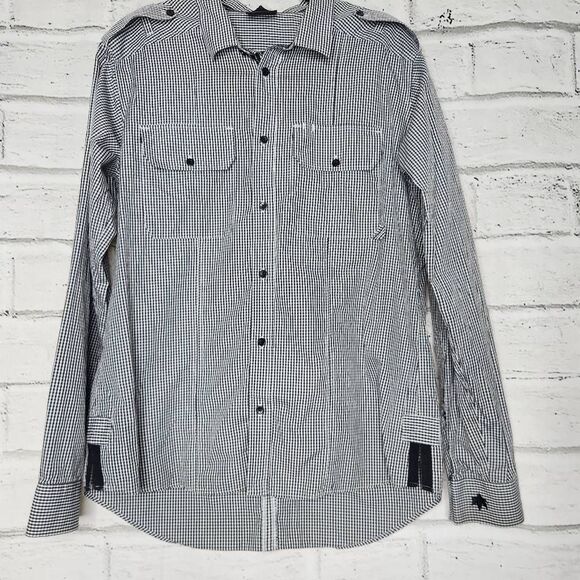 EDUN Mens Black White Gingham Collared Cotton Long Sleeve Button Up Shirt XL - Picture 3 of 12